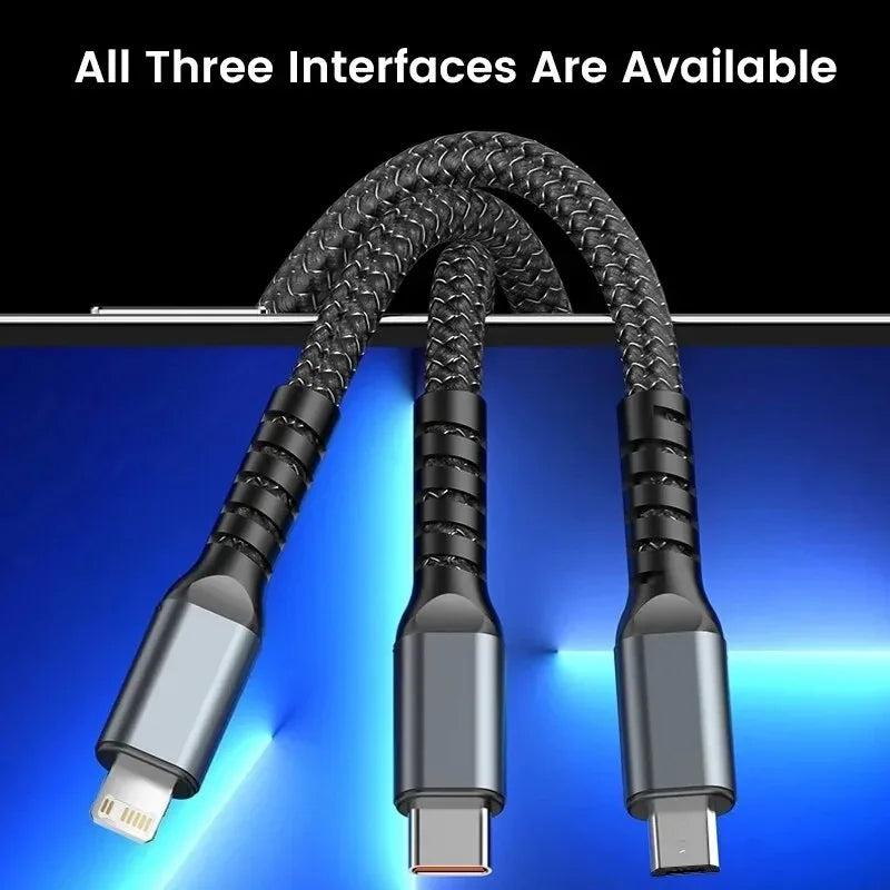 3 In 1 100W Type C Cable Digital Display PD Fast Charging Cable USB C For iPhone Xiaomi Samsung Huawei Micro Usb C Cable Wire