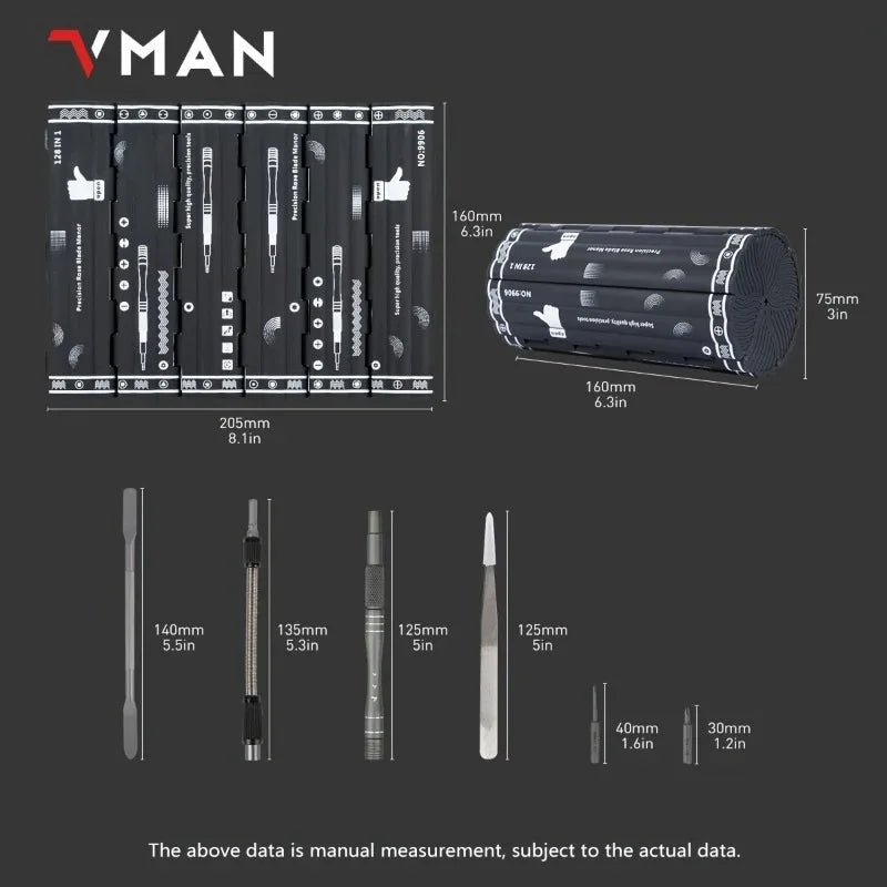 VMAN TOOLS 128 in 1 Multi Functional Screwdriver Set Portable Precision Hand Screw Drivers Kit Mobile Phone Repair Tools