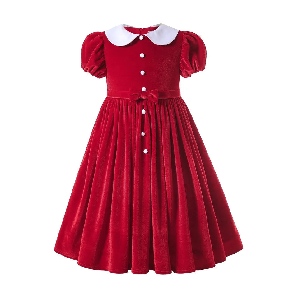 Pettigirl Dress for Kids Red Velvet Baby Summer Birthday Wedding Ceremony Children Princess Party Toddler Clothes Girls New