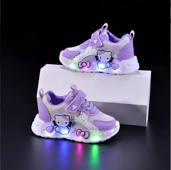 Children Led Light up Shoes Stylish Luminous Sneakers for Girls Kid Cute Casual Shoes Outdoor Breathable Mesh Glowing Sneakers