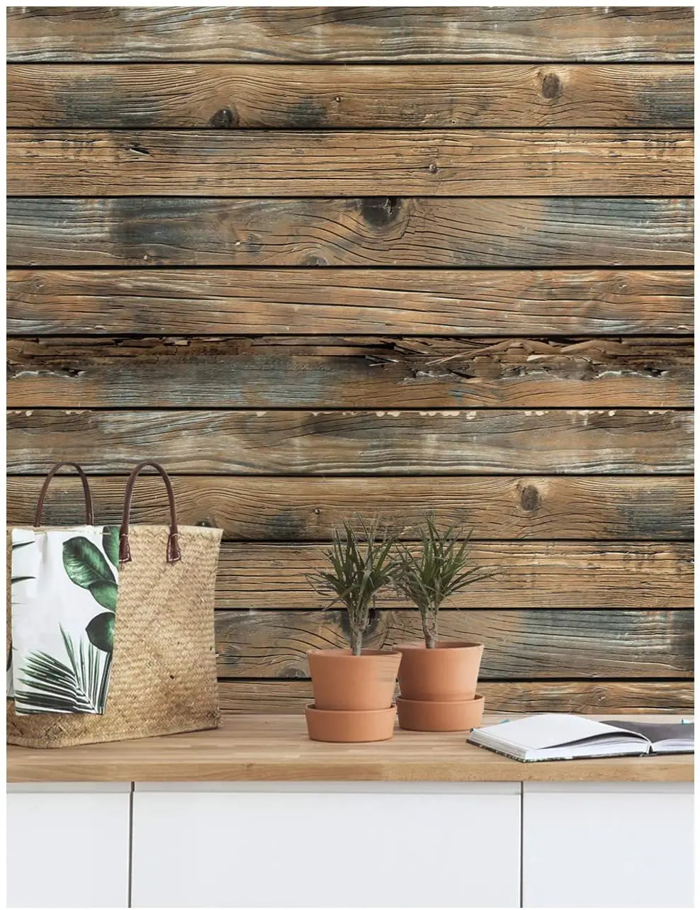 HaoHome Self Adhesive Wall Paper Faux Wood Grain Peel and Stick Wood Wallpaper Vinyl waterproof Wall Stickers
