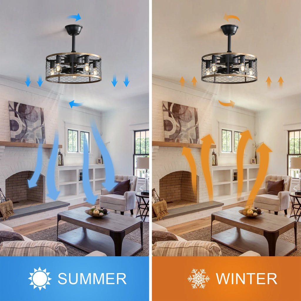 USA in Stock E26 20 Inch 7 ABS Blade Cage Ceiling Fan Simple Mute Ceiling Fan Light With Remote Control