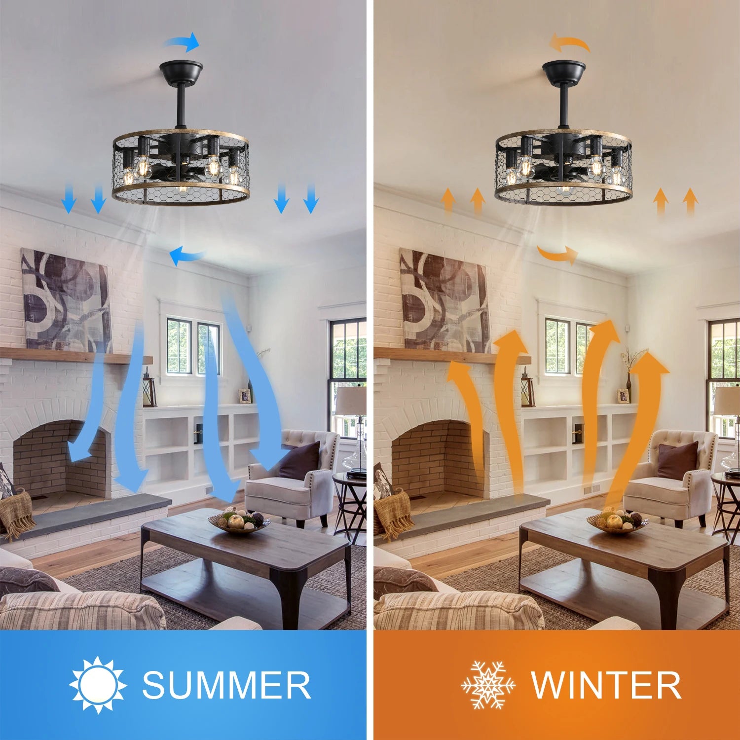 USA in Stock E26 20 Inch 7 ABS Blade Cage Ceiling Fan Simple Mute Ceiling Fan Light With Remote Control