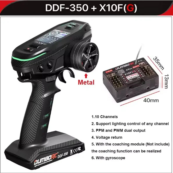 DUMBORC DDF350 10CH RC Remote Controller Handwheel 2.4Ghz Digital Radio Transmitter X10FG Receiver HD Screen RC Car Boat tank
