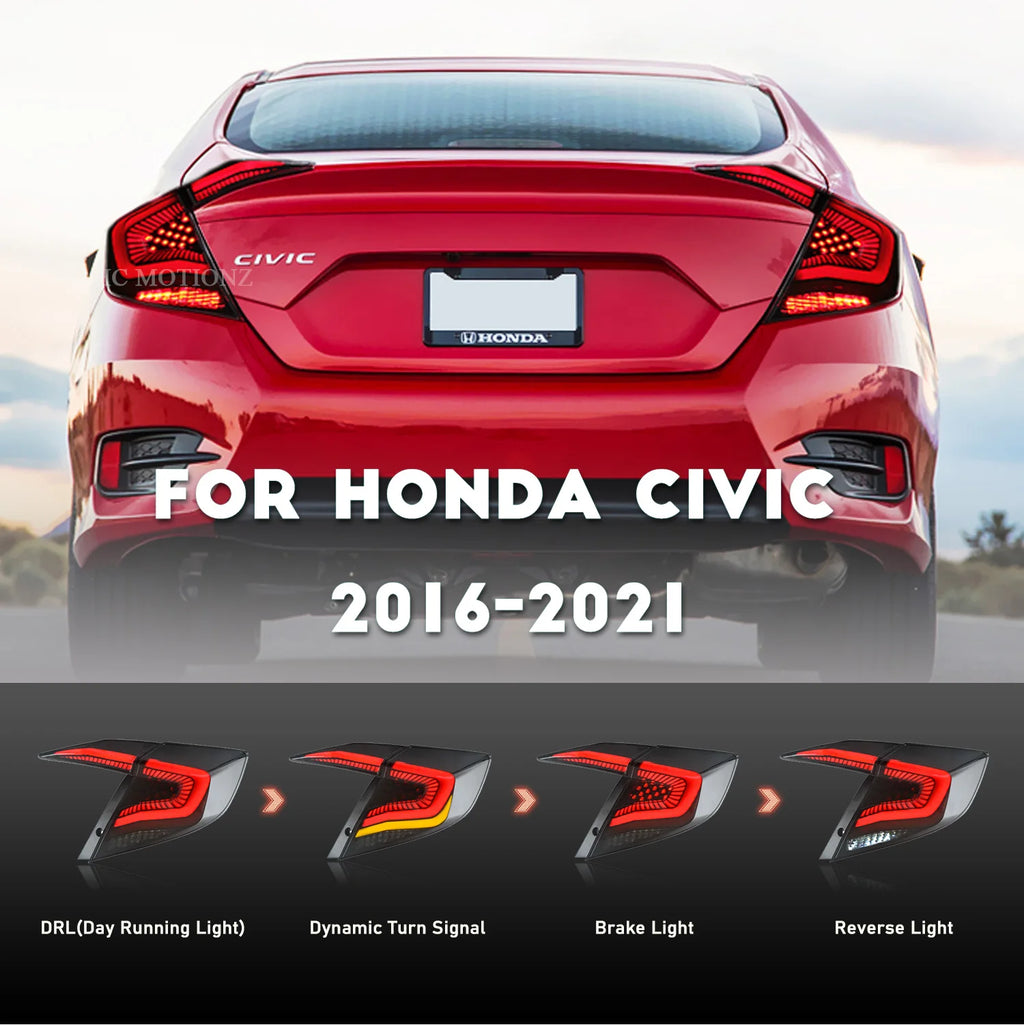 HCMOTIONZ Support for US shipments Styling DRL LED Rear Lamps 2016-2021 Car Tail Lights For Honda Civic 10th Gen