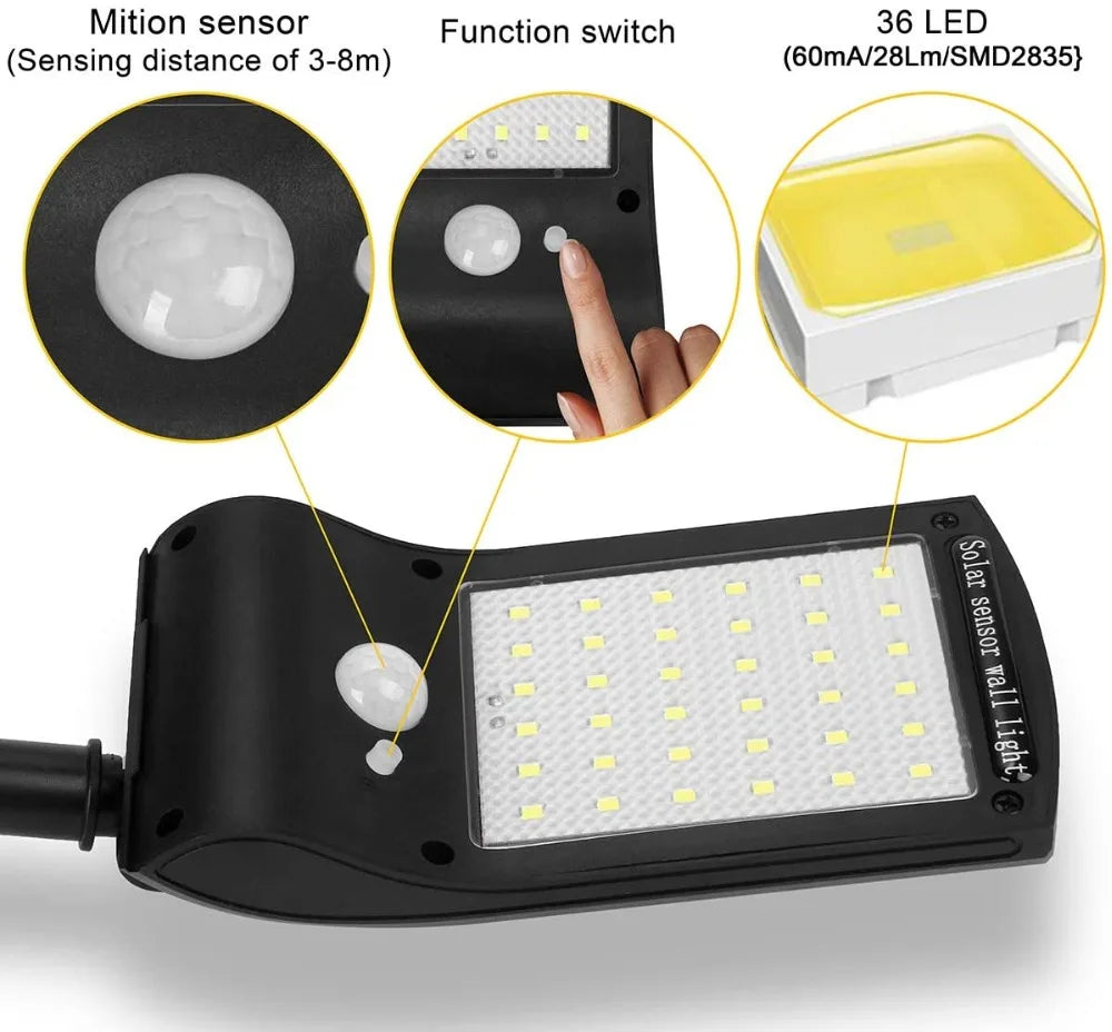 Solar Lights Outdoor LED Solar Powered Security Lights Motion Sensor Wall Lamp Bright Waterproof Solar Lamp with 180° Adjustable
