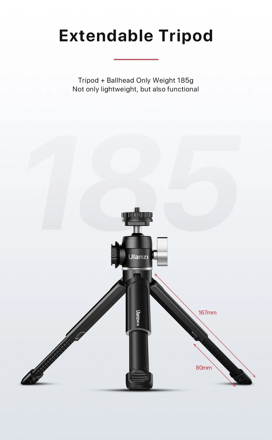 Ulanzi U-Vlog lite Mini Tripod with 360° Ball Head & Cold Shoe Selfie Stick Tabletop Tripod for Camera iPhone Android Phone DSLR