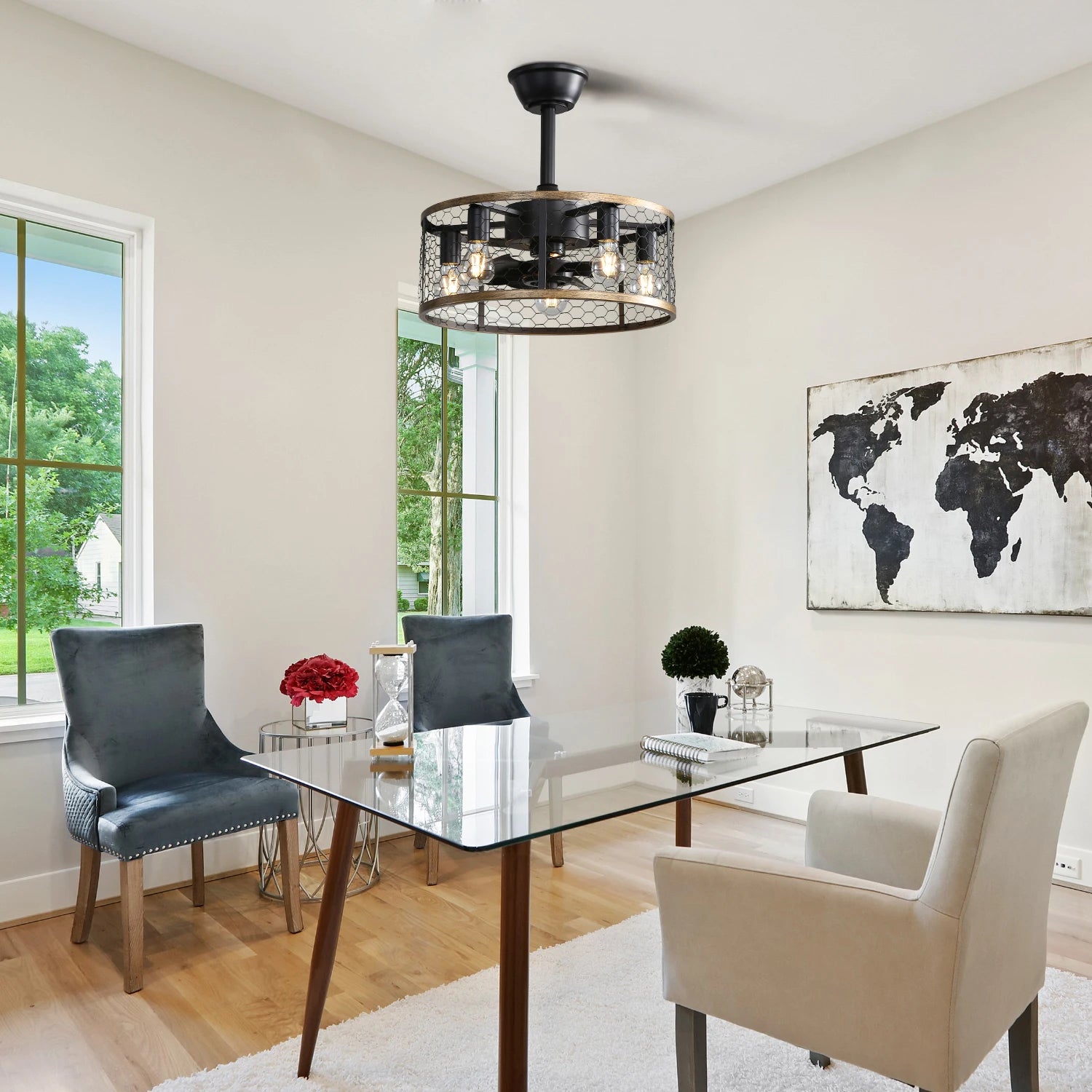 USA in Stock E26 20 Inch 7 ABS Blade Cage Ceiling Fan Simple Mute Ceiling Fan Light With Remote Control