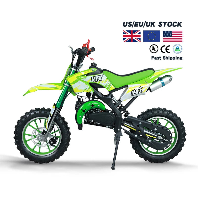 Usa Warehouse Double Disc Brake Petrol Powered Pull Start 2 Stroke Mini Dirt Bike 49cc for Kids