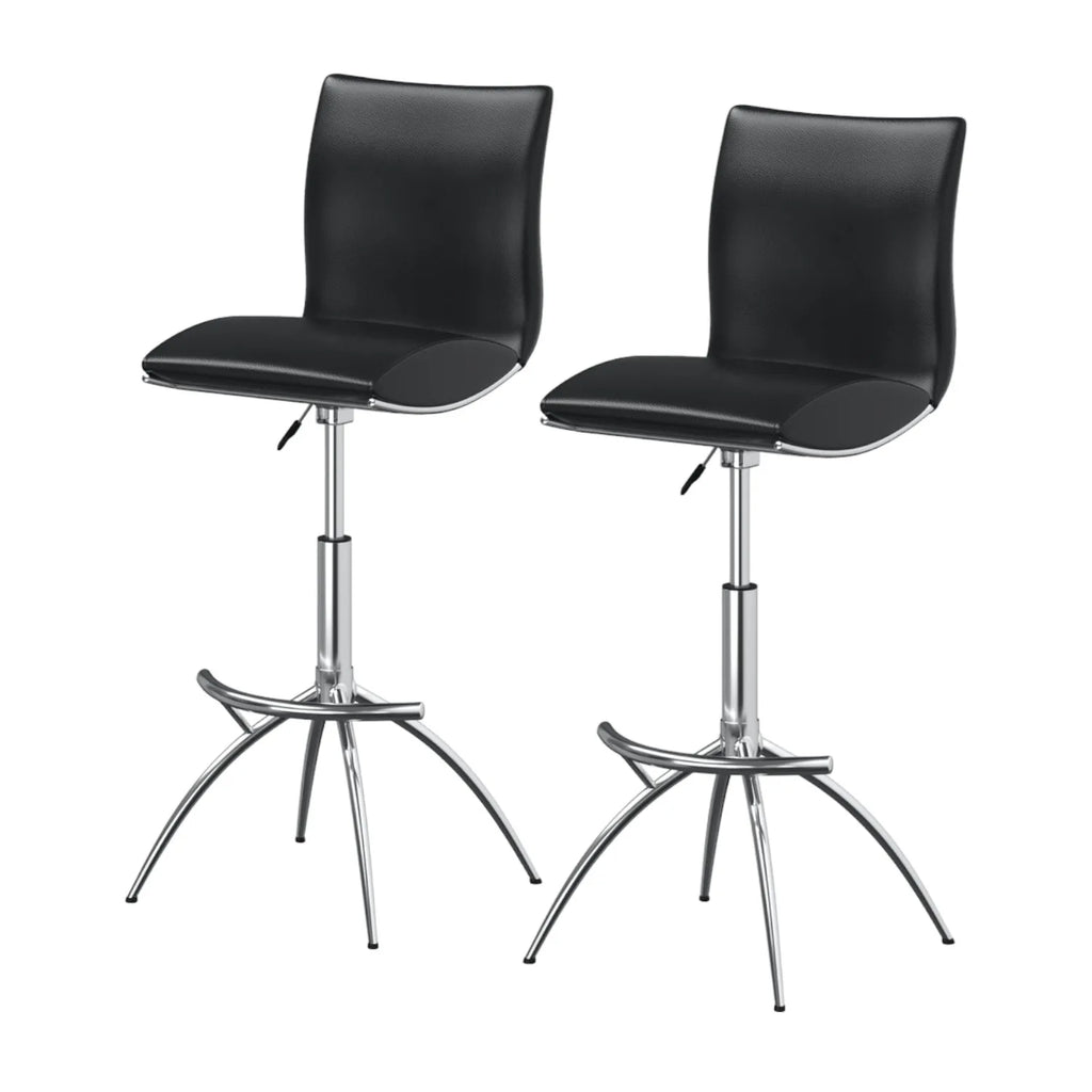 Set of Two Black and Silver Faux Leather and Metal Low Back Adjustable Height Bar Stools HMS Model