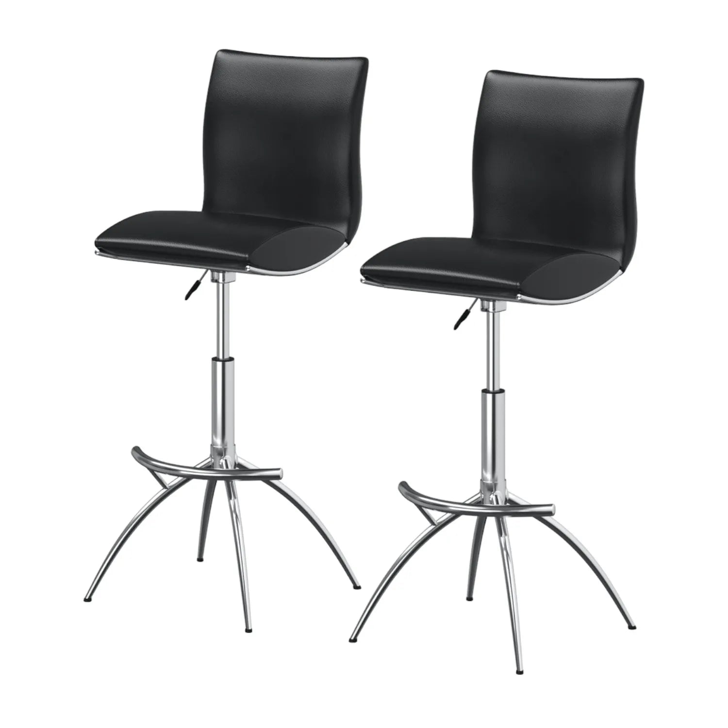Set of Two Black and Silver Faux Leather and Metal Low Back Adjustable Height Bar Stools HMS Model
