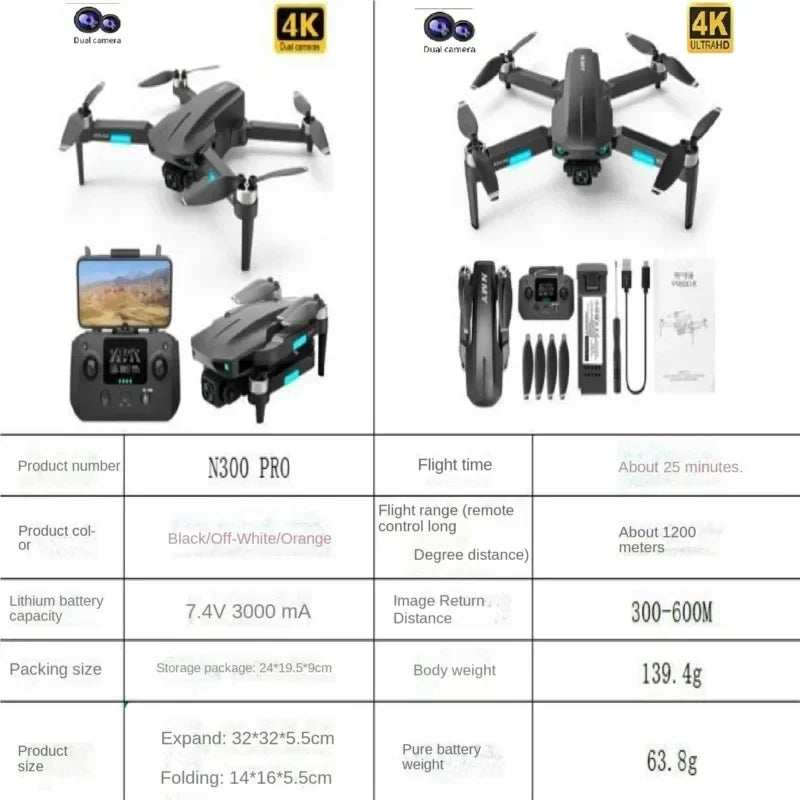 JHD N300 PRO Drone GPS 4K Professional With Camera 5G WIFI FPV Brushless RC Dron Quadcopter Obstacle Avoidance Kids Gifts Toys