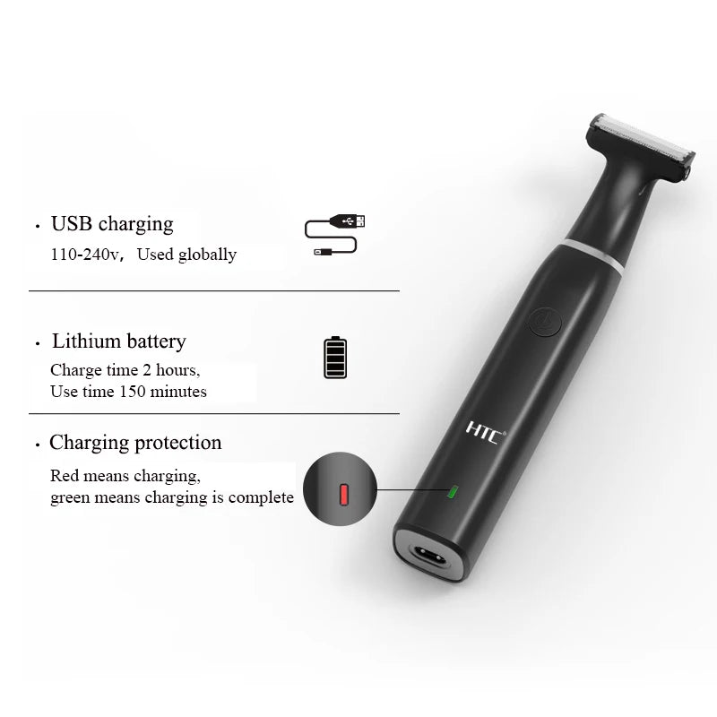 HTC Men's Electric Groin Hair Trimmer Pubic Hair Trimmer Body Grooming