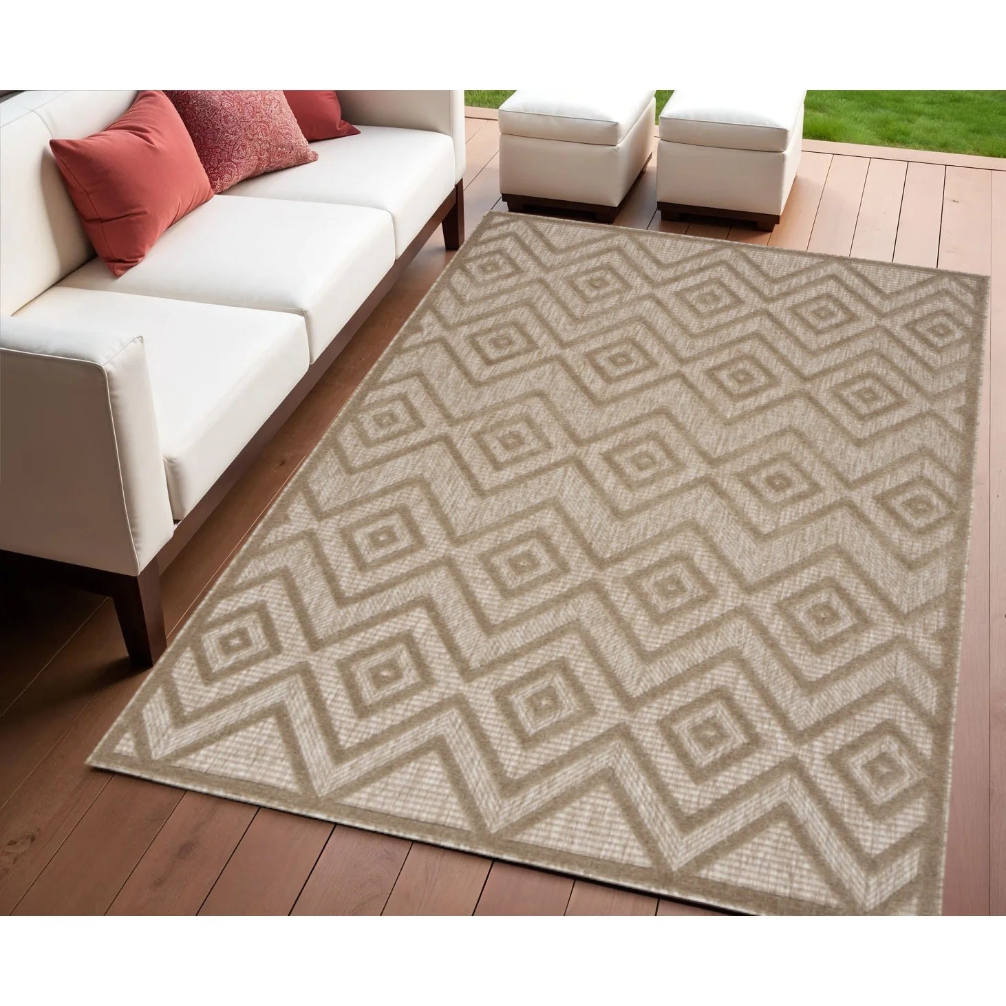 Handmade Beige 4' X 6' Indoor Outdoor Area Rug Rectangular Hallway Pattern for Entryway Living Room Bedroom-for Teens