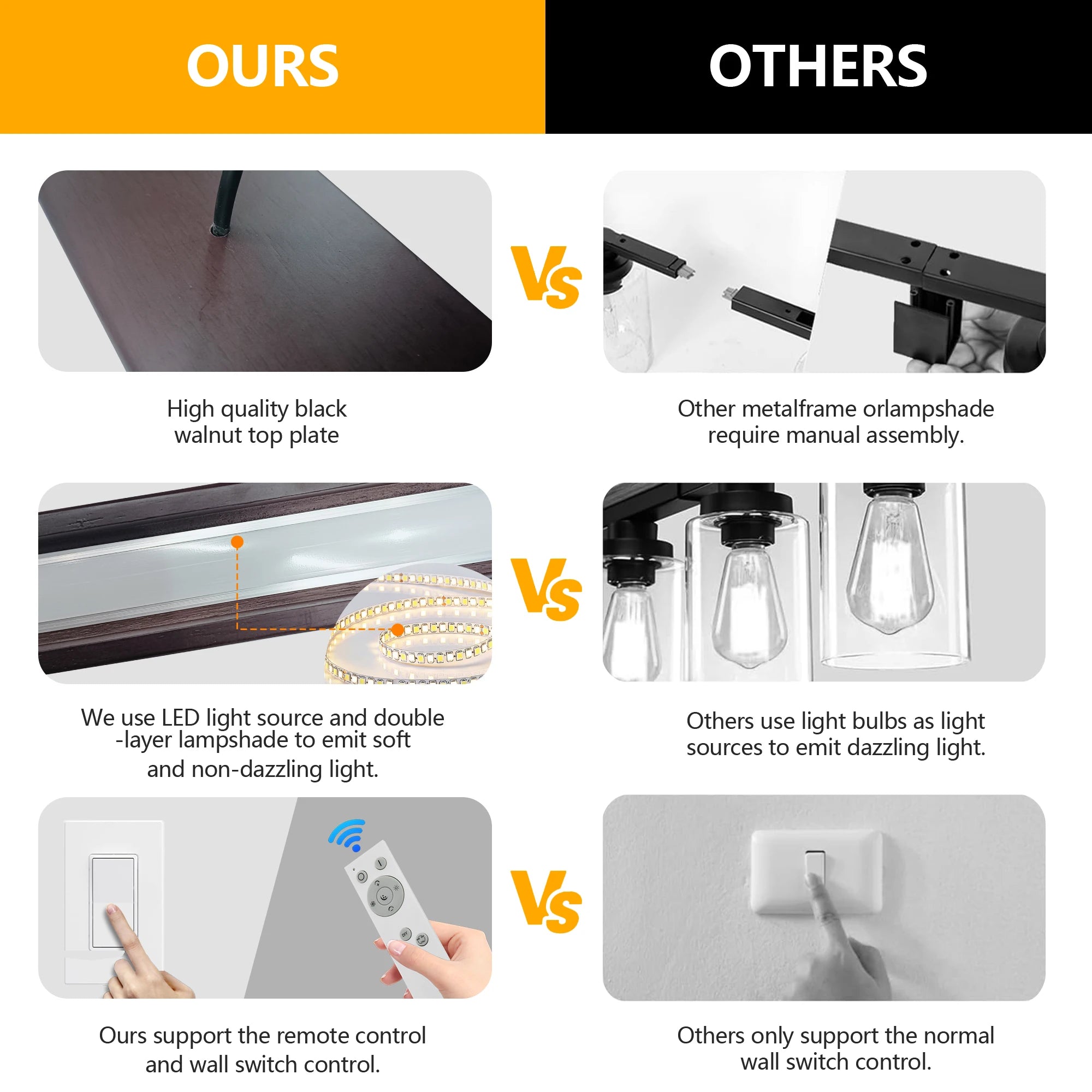 51" Wood Linear LED Pendant Light Wood Dining Room Light Fixture Walnut Modern Pool Table Kitchen Island Lights