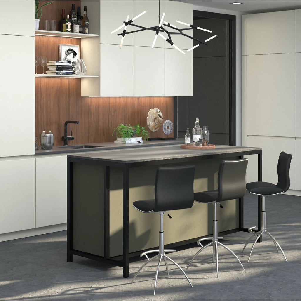 Set of Two Black and Silver Faux Leather and Metal Low Back Adjustable Height Bar Stools HMS Model