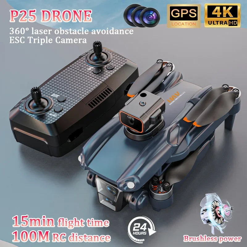 JHD P25 FPV Drone 4K ESC Three Camera GPS Wi-Fi 360 Laser Obstacle Avoidance Brushless Foldable Quadcopter Professional Kids