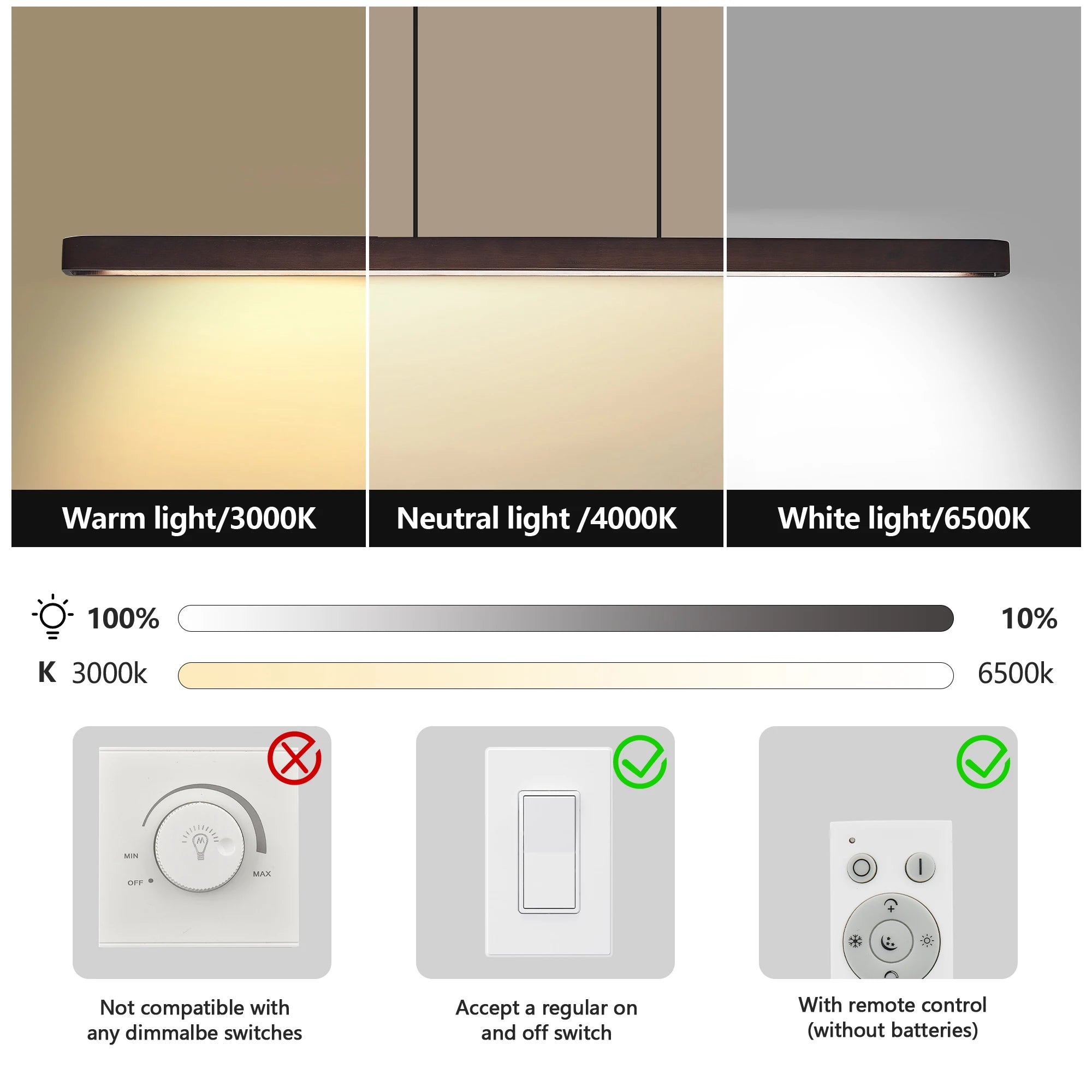 51" Wood Linear LED Pendant Light Wood Dining Room Light Fixture Walnut Modern Pool Table Kitchen Island Lights