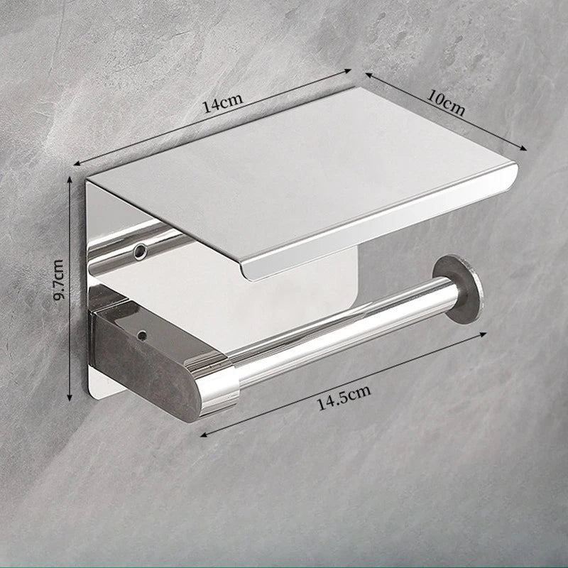 Stainless Steel Bathroom Paper Holder Toilet Roll Holder No Drilling Wall Mount WC Paper Phone Holders Home Paper Towel Holder