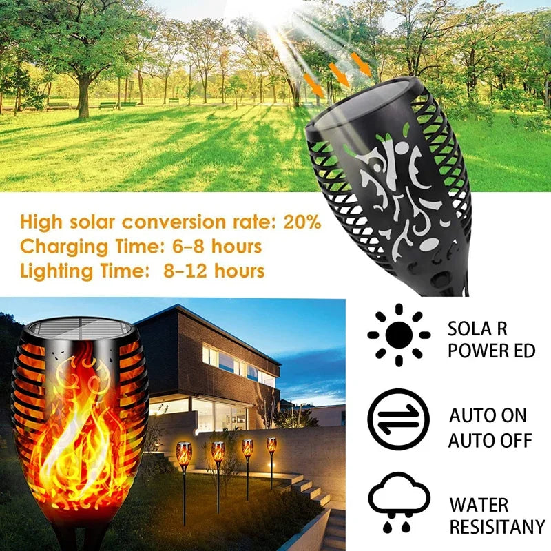 Solar Torch Lights Outdoor Waterproof Landscape Garden Pathway Light with Vivid Dancing Flickering Flame Auto on/Off Solar Light
