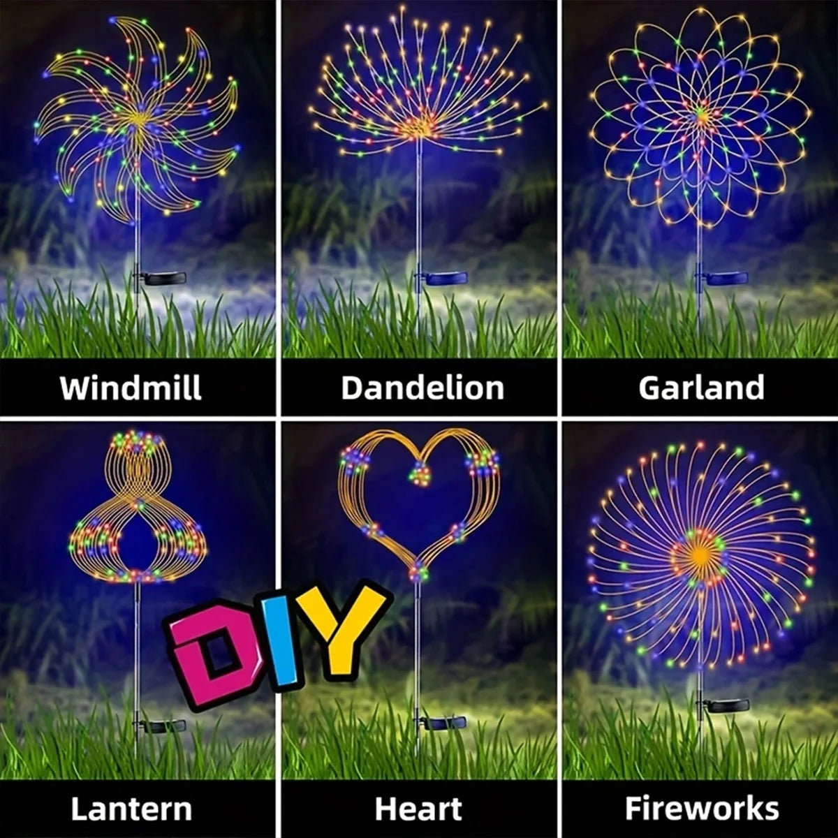Solar Fireworks LED Light Outdoor Waterproof Solar Light 8 Lighting Modes DIY Starburst Fairy Light Holiday Decorative Lights