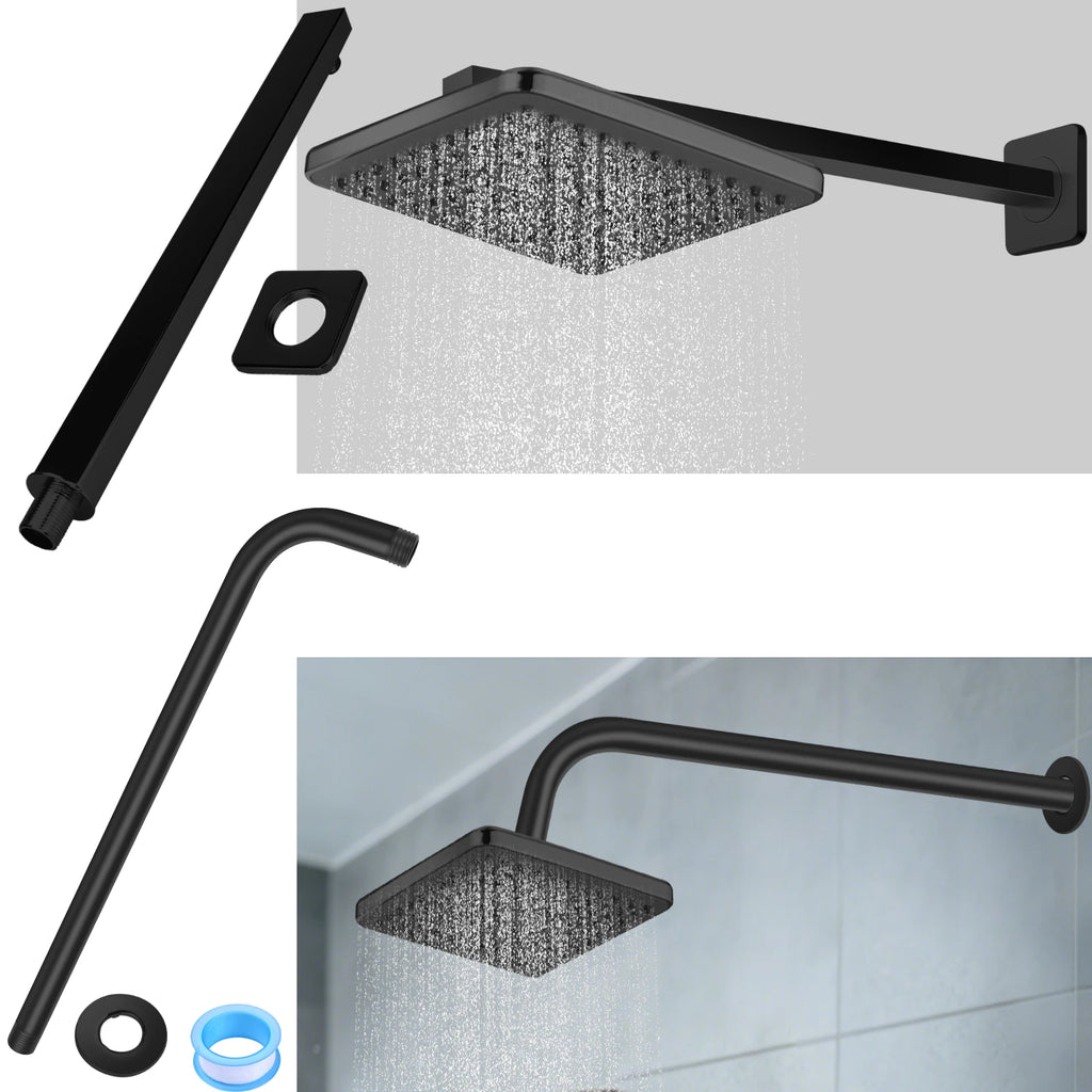 Wall Mounted Metal Black Rainfall Shower Head Extension Arm Stainless Steel Square/Round Pipe 30/40cm for Fixed Showerhead  ﻿