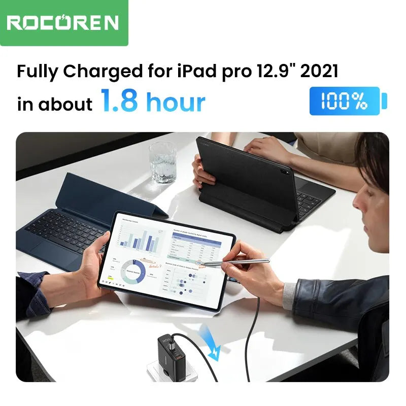 Rocoren PD 100W Type C Cable LED Display 5A Fast Charging Charger Wire Cord For Macbook Xiaomi POCO Samsung Type-C USBC Cable 2M