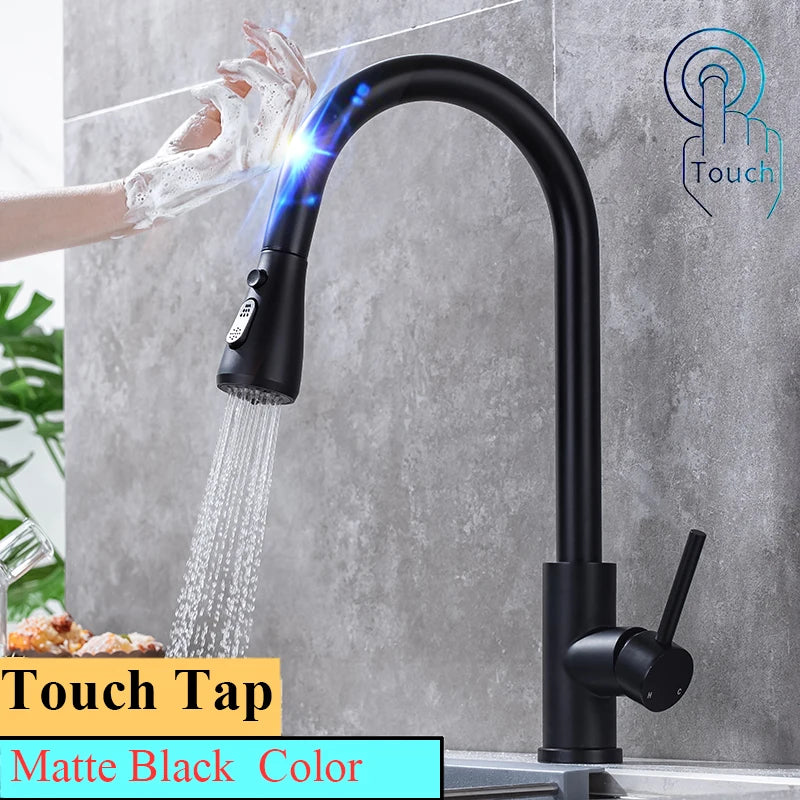 White Touch on Kitchen Sink Faucets 3 Ways Sprayer Hot Cold Pull Out Kitchen Sink Mixer Tap Smar Sensor Touch Kitchen Faucet Tap
