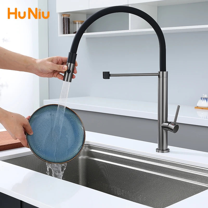Kitchen Faucet Sink Faucets Rubber Pull Down Stream Sprayer Taps Stainless Steel 304 Rotatable Kitchen Mixer Water Tap Crane