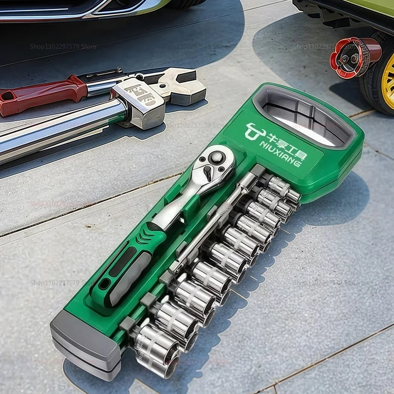 Drive Socket Set 1/4"-3/8",CR-V Metric and Imperial Sockets with Quick-Release Ratchet Wrench,pro model 72 teeth, Sockets