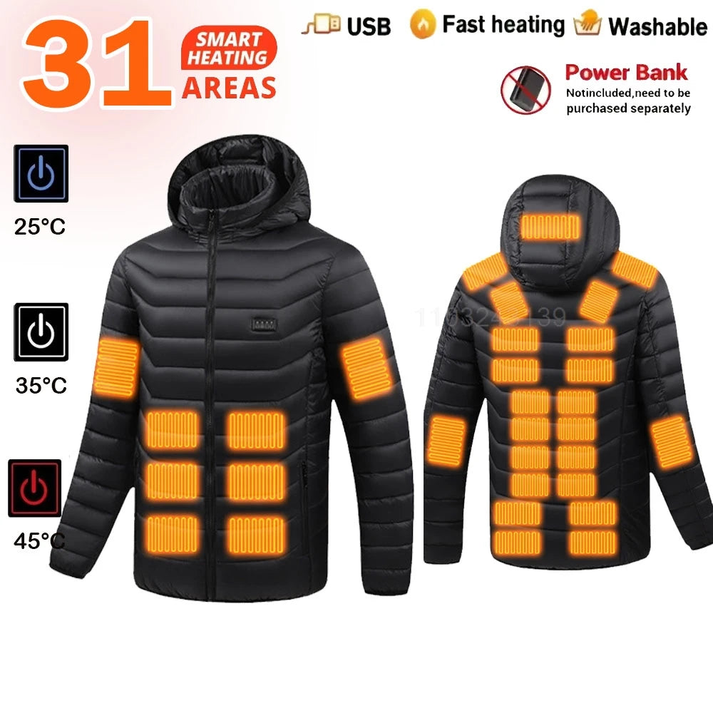 23 Areas Heated Jacket Winter Men Warm Vest USB Self Heating Jacket Women Heated Coat Ski Camping Hiking Winter Cotton Clothes
