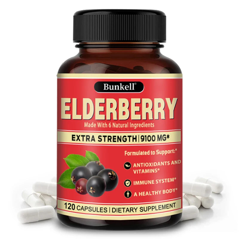 Maximum Strength Elderberry Supplement - Daily Immune, Skin, Antioxidant & Respiratory Health Support - Vitamin C Supplement