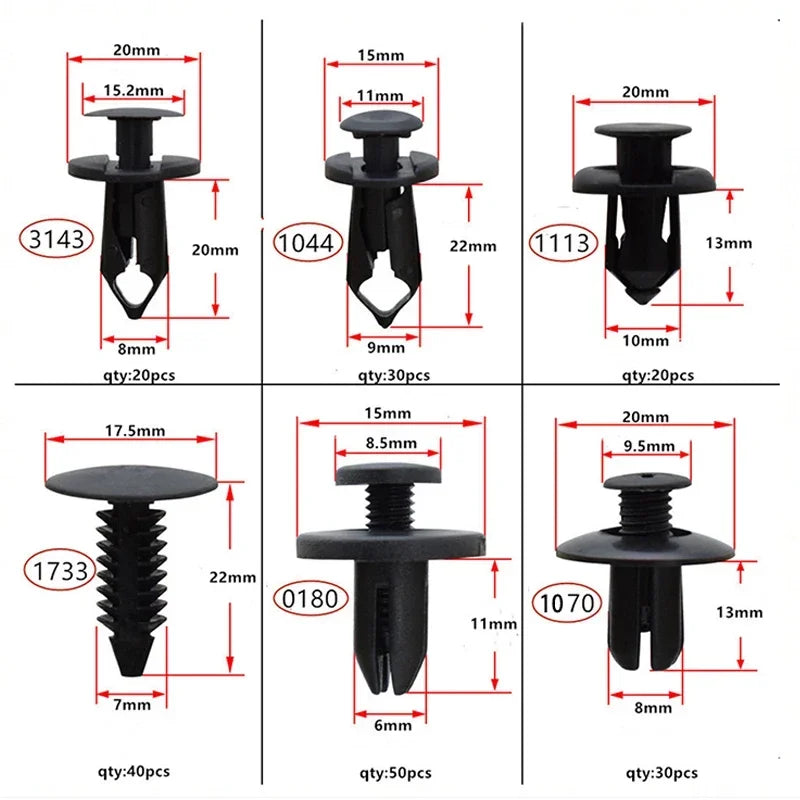 190pcs Car Retainer Clips 6 Size Plastic Fasteners Kit Auto Trim Panel