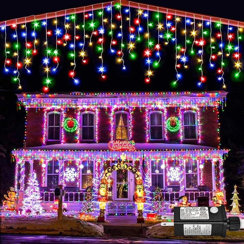 LED Solar lcicle String Lights Outdoor Curtain Fairy Lights 8 Modes Christmas Landscape Lights Party Garden Decoration Light