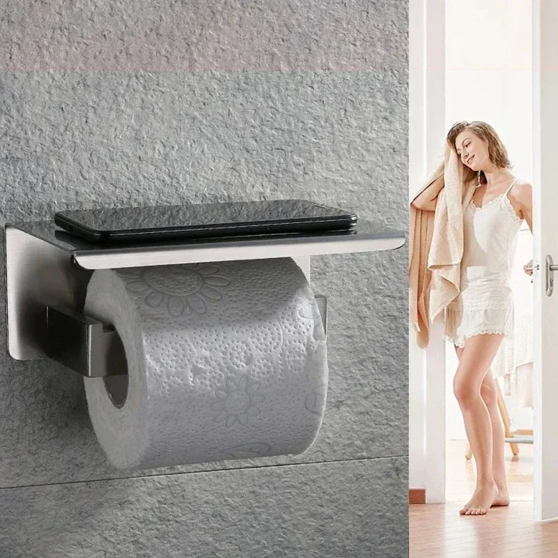 Stainless Steel Bathroom Paper Holder Toilet Roll Holder No Drilling Wall Mount WC Paper Phone Holders Home Paper Towel Holder