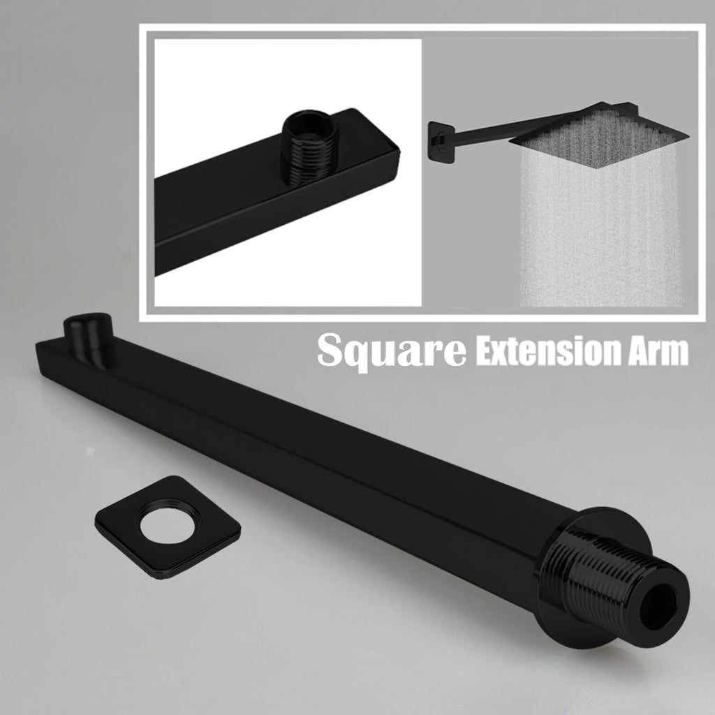 Wall Mounted Metal Black Rainfall Shower Head Extension Arm Stainless Steel Square/Round Pipe 30/40cm for Fixed Showerhead  ﻿