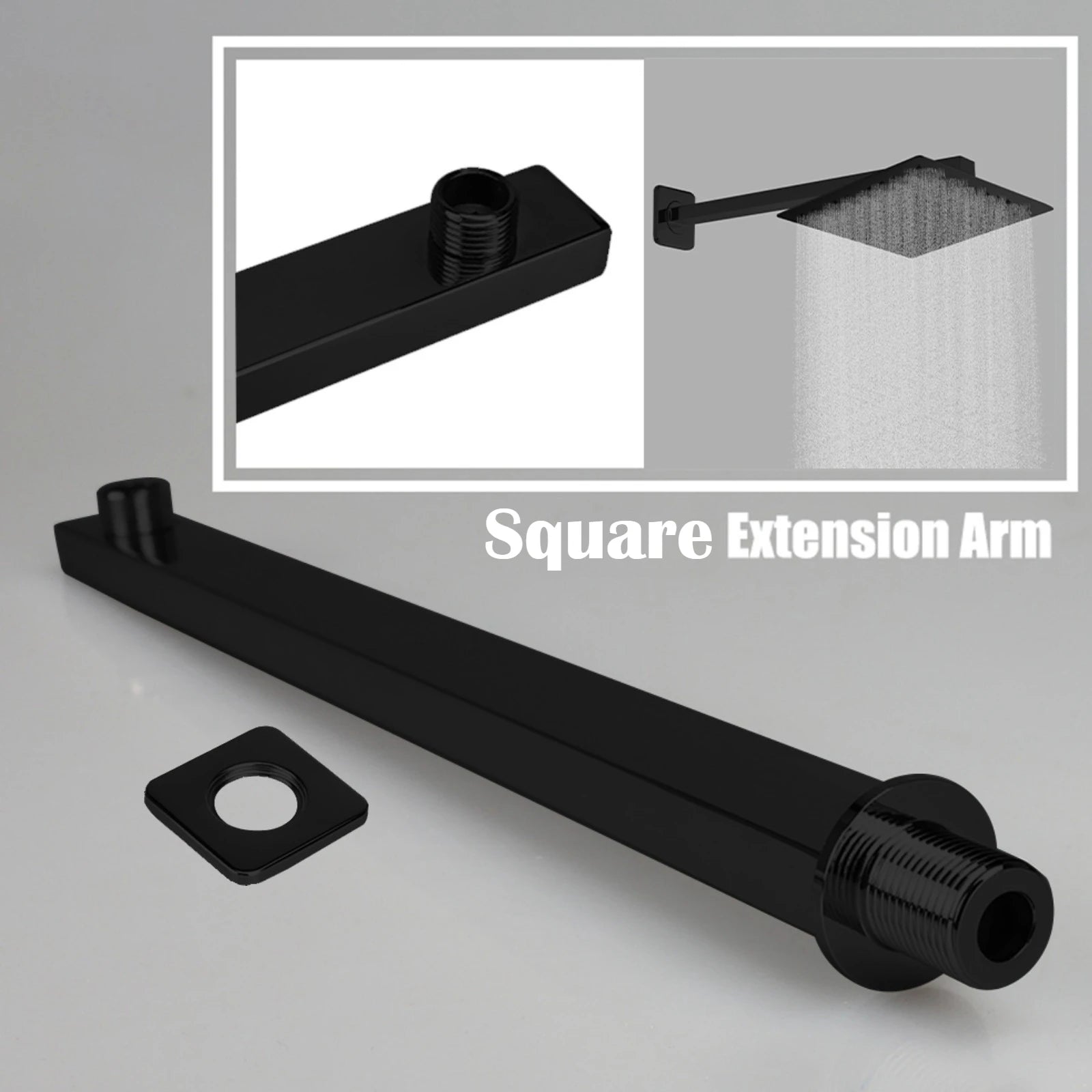 Wall Mounted Metal Black Rainfall Shower Head Extension Arm Stainless Steel Square/Round Pipe 30/40cm for Fixed Showerhead  ﻿
