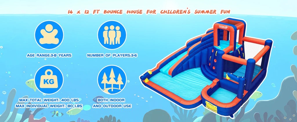 Hapcap Combo Inflatable Bounce House Kids Jumping Castle with Big Curved Slide,2 Climbing Walls,with Air Blower