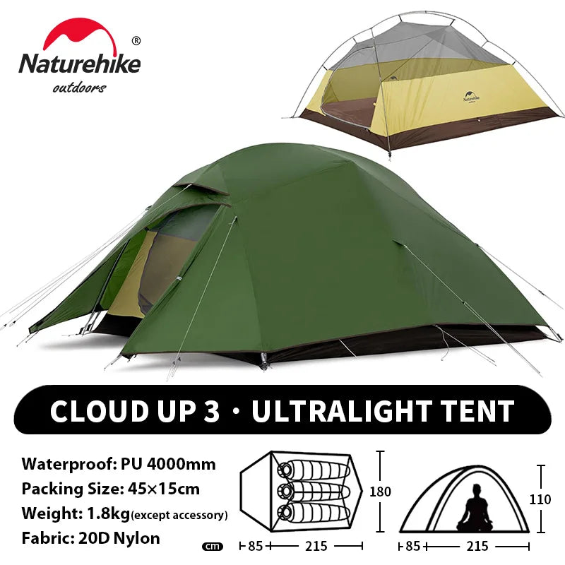 Naturehike Cloud Up 1 2 3 Person Camping Tent Ultralight Waterproof Trekking Tents Hiking Backpacking Shelter Tent Travel Tent
