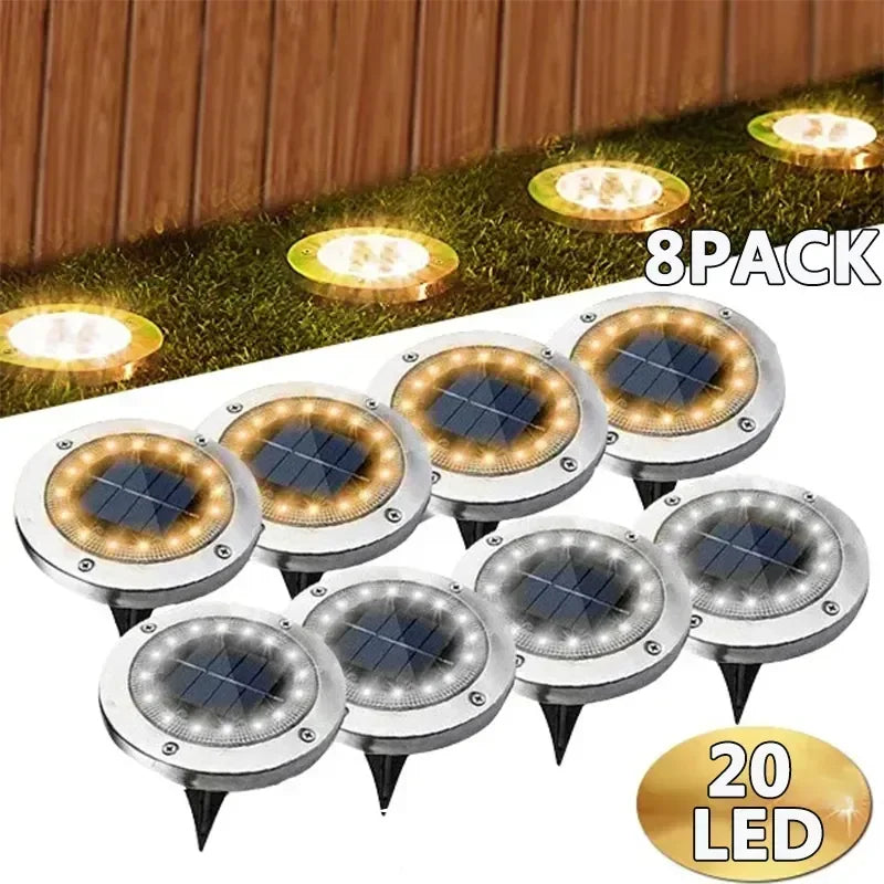 1/4/8Pcs Solar Lights Outdoor 8/20LEDs Disk Underground Lamp Spotlight Buried Solar Light for Home Garden Lawn Yard Decoration