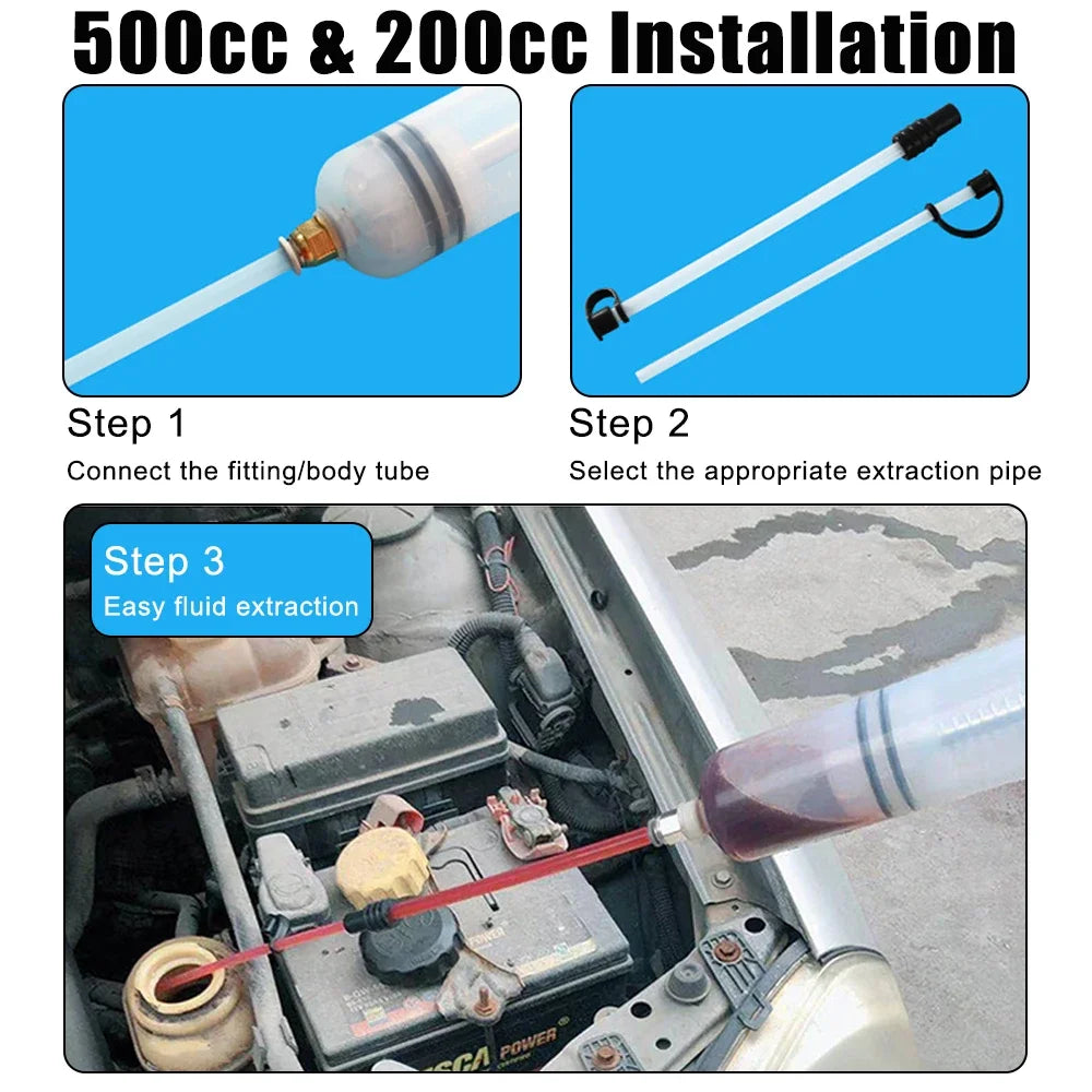 Oil Fluid Extractor 0.2-1.5L Syringe Pump for Car Oil Change Fuel Transfer Automotive Manual Extractor Tool Brake Fluid Coolant