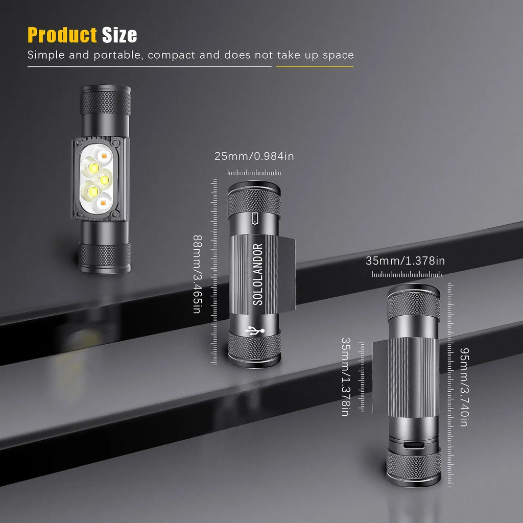 SOLOLANDOR White Yellow LED Outdoor exploration lighting flashlight USB rechargeable flashlight 18650 Battery