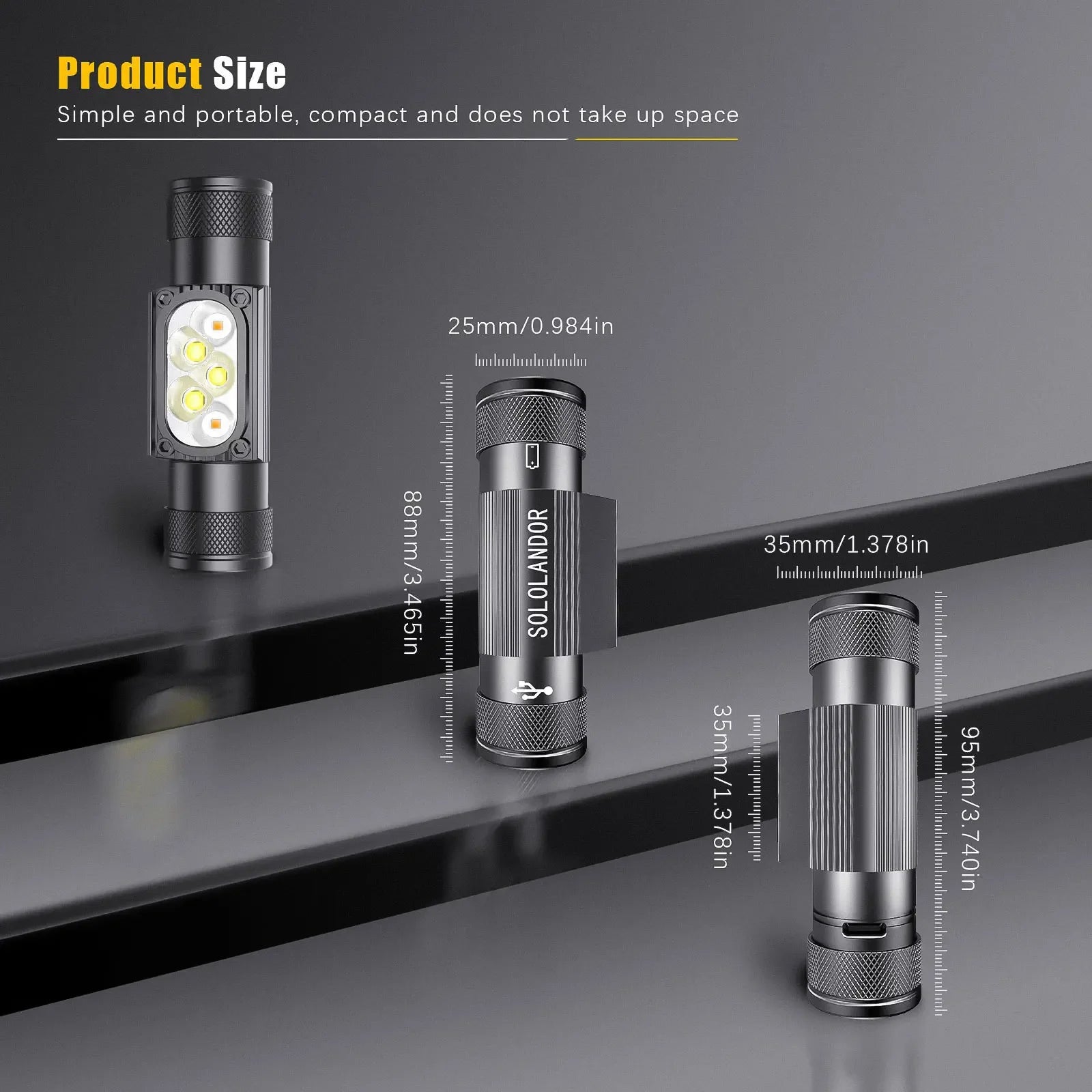 SOLOLANDOR White Yellow LED Outdoor exploration lighting flashlight USB rechargeable flashlight 18650 Battery