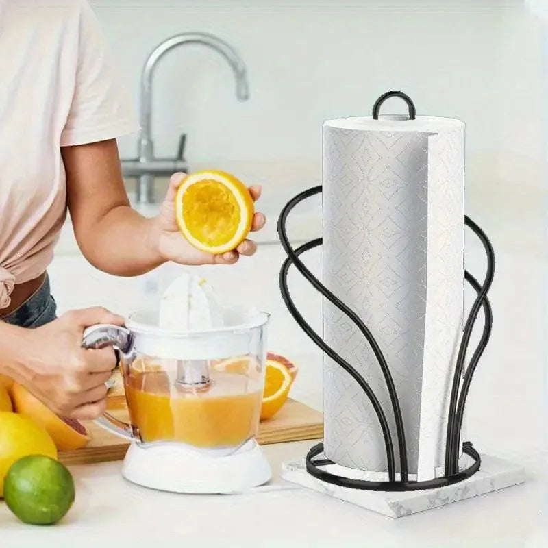 Elegant Black/Gold Metal Countertop Paper Towel Holder with Reinforced Base - Ideal for Kitchen & Bathroom, Kitchen Organization