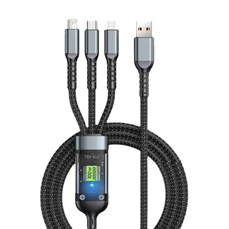 3 In 1 100W Type C Cable Digital Display PD Fast Charging Cable USB C For iPhone Xiaomi Samsung Huawei Micro Usb C Cable Wire