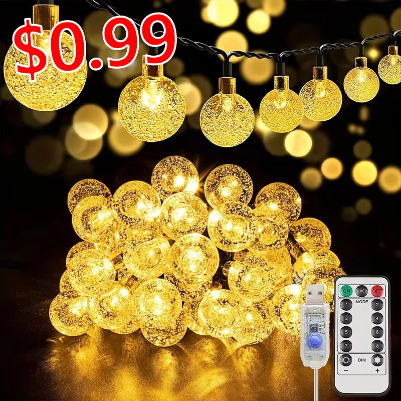 Solar String Lights 100 LED Crystal Globe Solar Lights Outdoor IP65 Waterproof with 8 Modes for Garden Tree Patio Party Decor