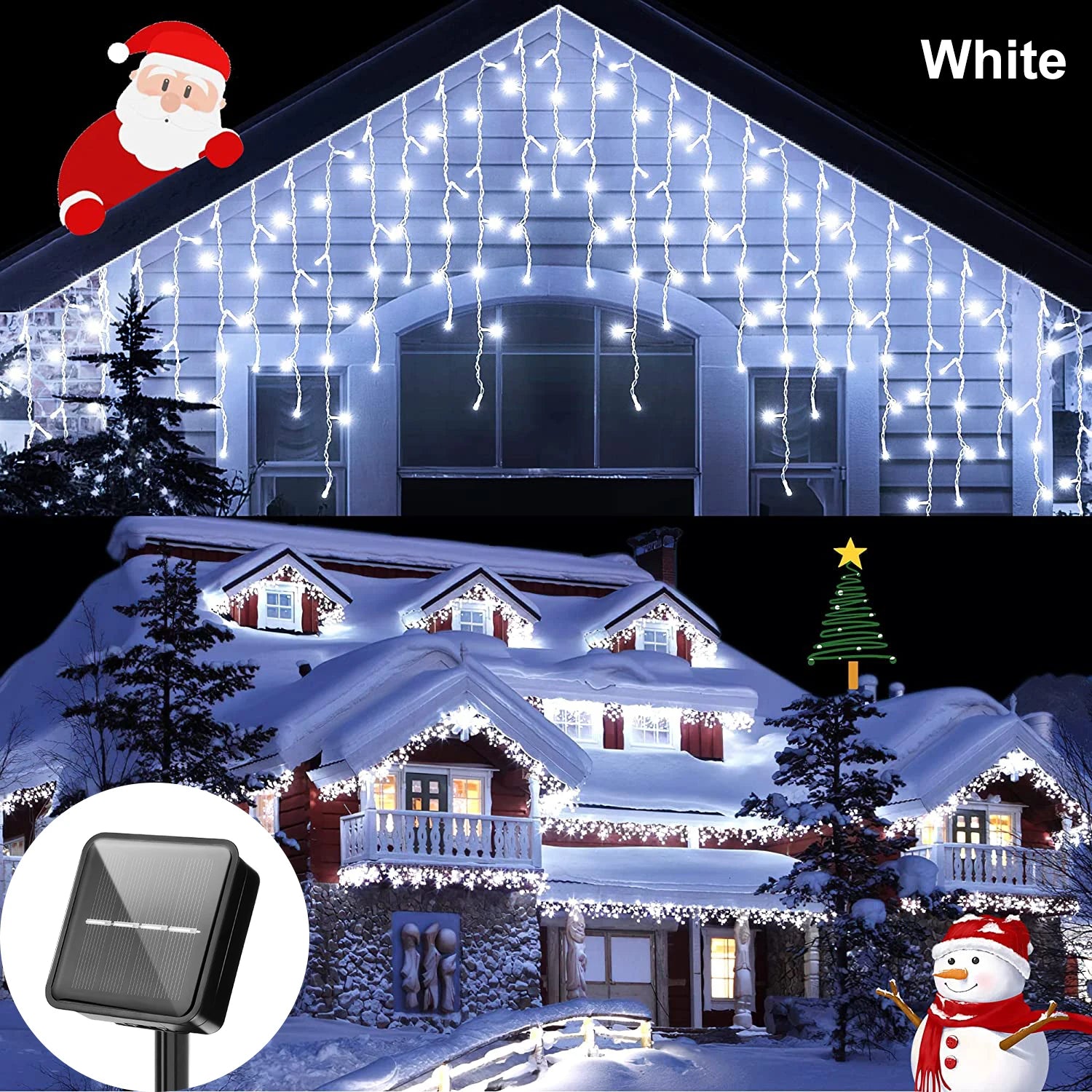 LED Solar lcicle String Lights Outdoor Curtain Fairy Lights 8 Modes Christmas Landscape Lights Party Garden Decoration Light