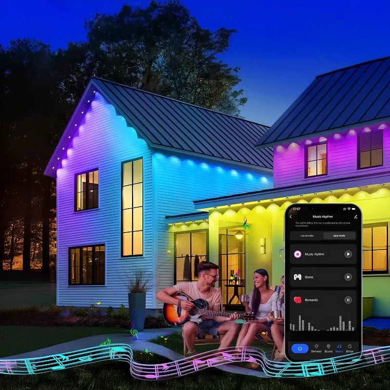 Outdoor Lights Permanent Smart RGBIC Eaves LED Lights Festival Flashing Lighting Fairy String for Christmas Holiday Decorations