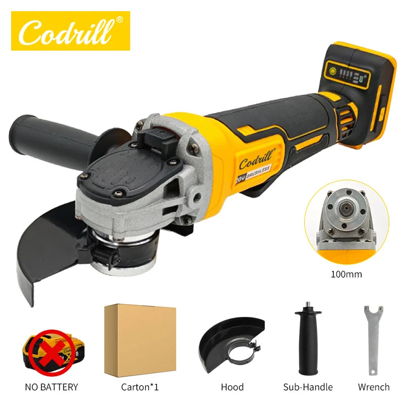 Codrill 125/100mm Cordless Brushless Angle Grinder 9000RPM Cutting Machine Polishing Machine For Dewalt 20V Battery PIN
