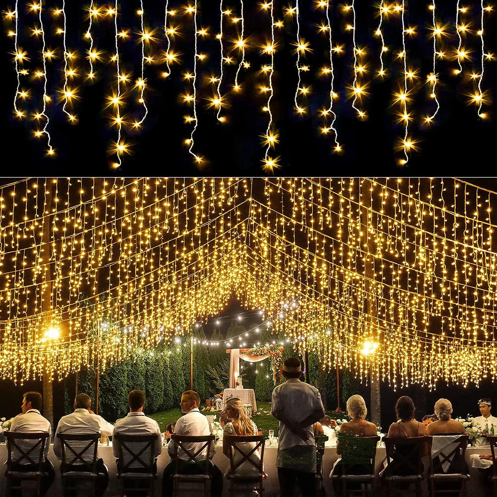LED Solar lcicle String Lights Outdoor Curtain Fairy Lights 8 Modes Christmas Landscape Lights Party Garden Decoration Light